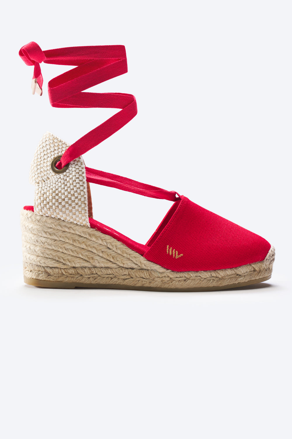 Escala Limited Edition Red Canvas Lace Up Women Espadrille Wedge