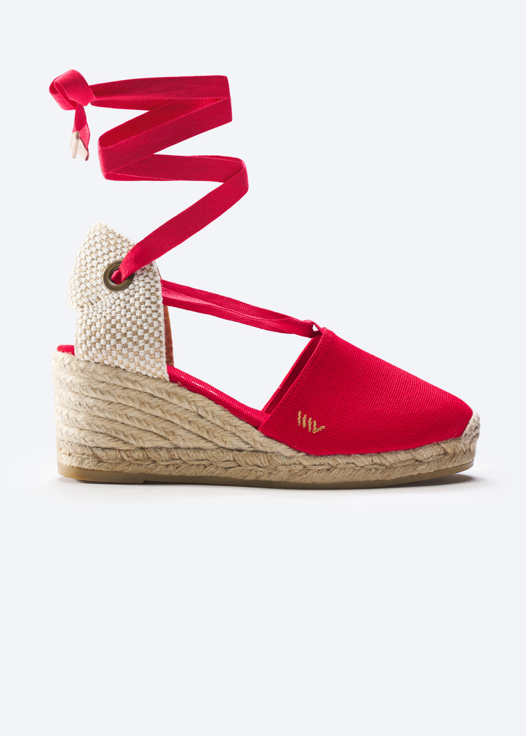 Escala Limited Edition Red Canvas Lace Up Women Espadrille Wedge
