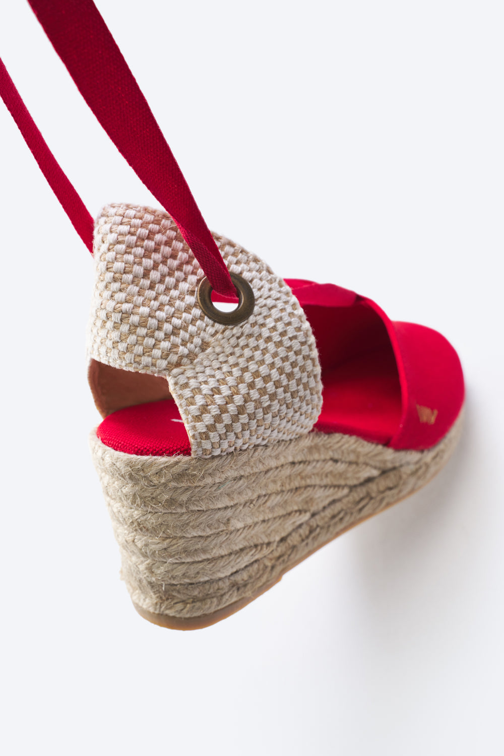 Escala Limited Edition Red Canvas Lace Up Women Espadrille Wedge Flexible Back Detail