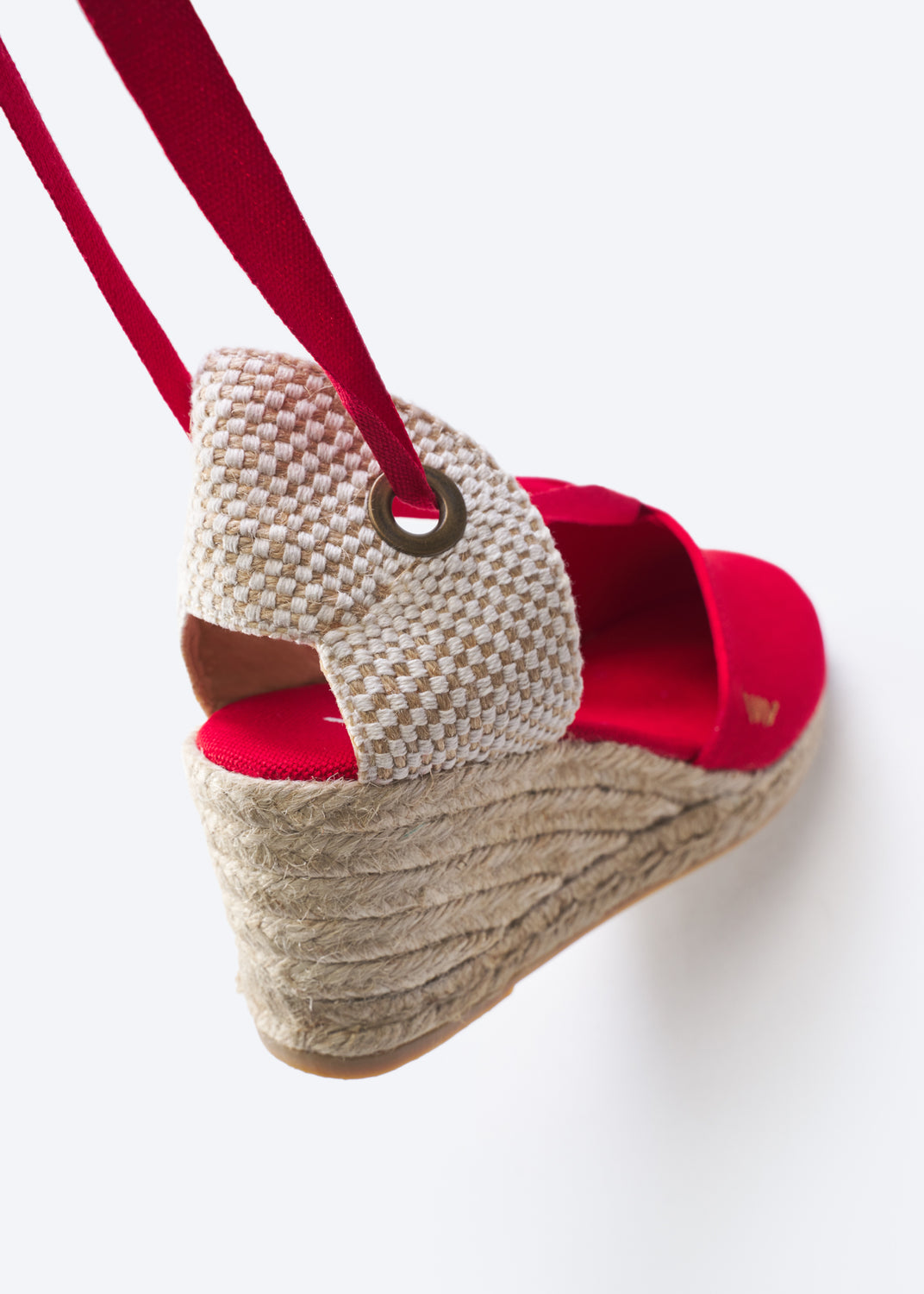 Escala Limited Edition Red Canvas Lace Up Women Espadrille Wedge Flexible Back Detail