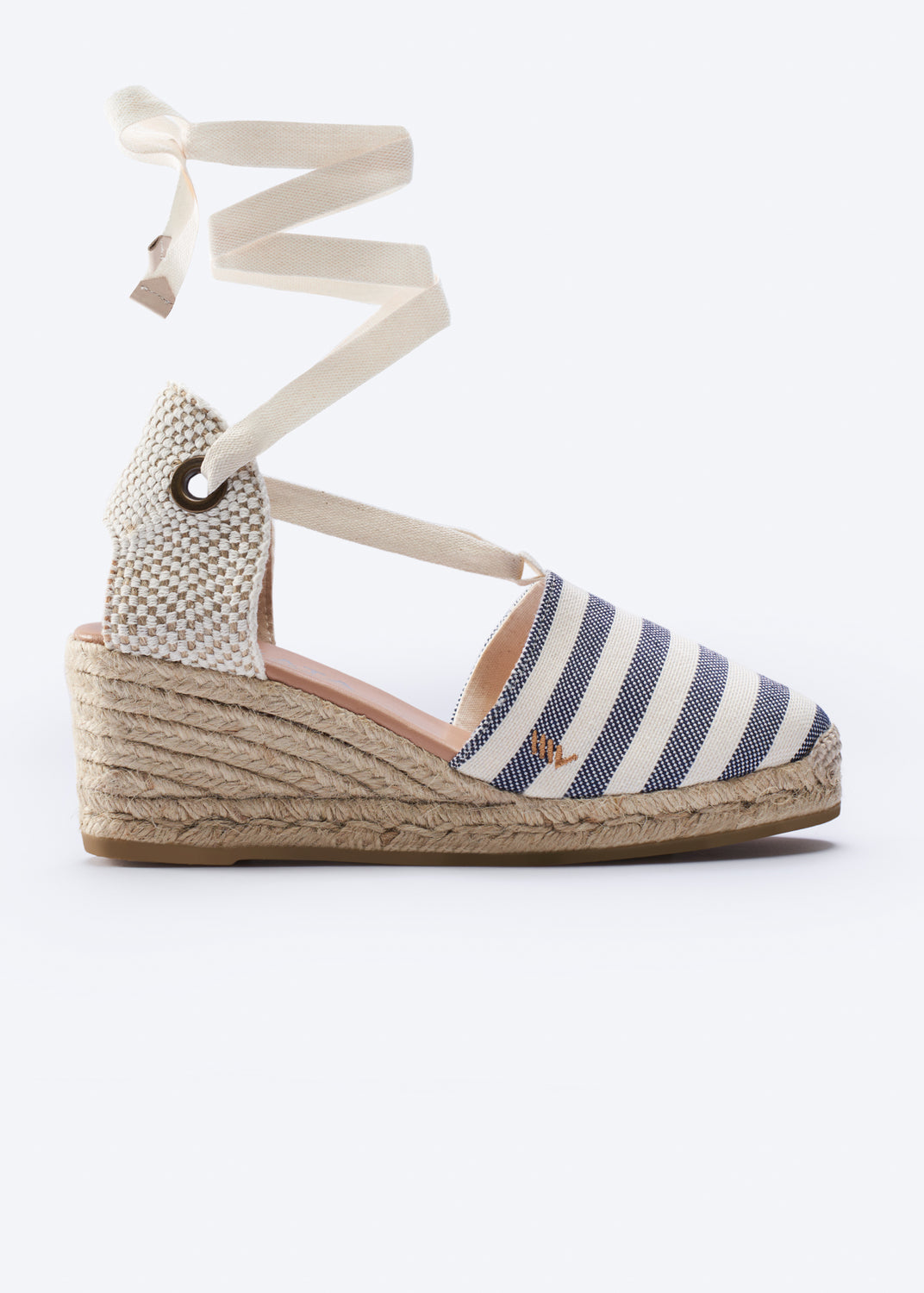 Escala Limited Edition Sailor Stripes Canvas Lace Up Women Espadrille Wedge