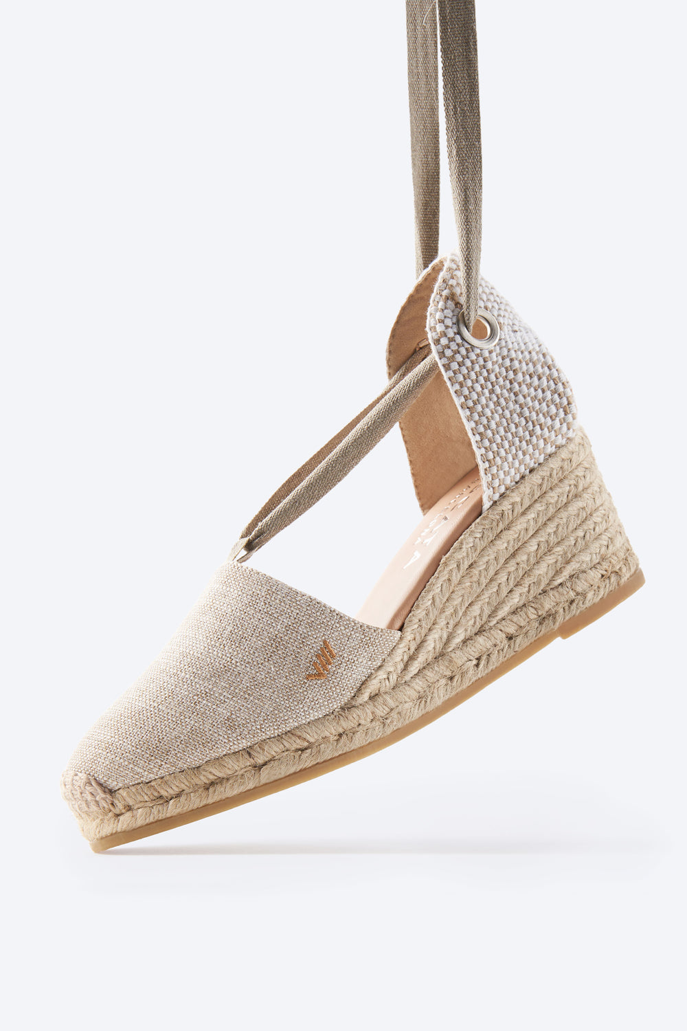 Escala Limited Edition Silver Canvas Lace Up Closed Toe Women Espadrille Wedges
