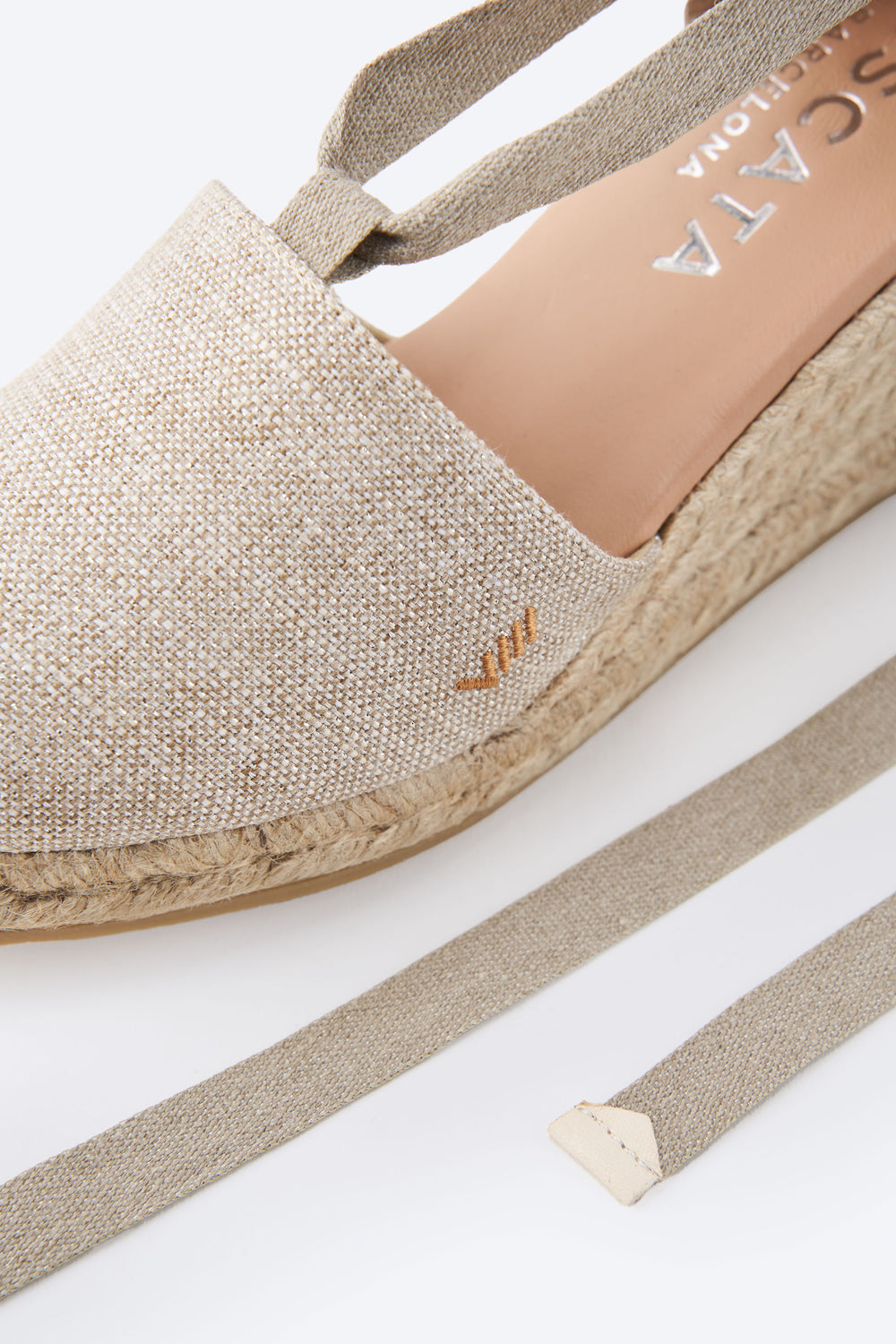 Escala Limited Edition Silver Canvas Lace Up Women Espadrille Wedge Closed Toe Detail