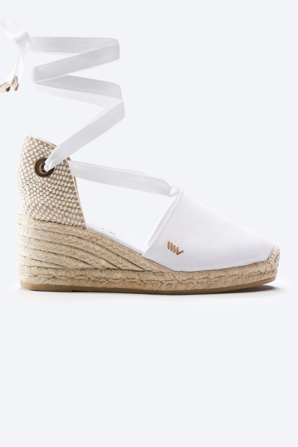 Escala Limited Edition White Canvas Lace Up Women Espadrille Wedge