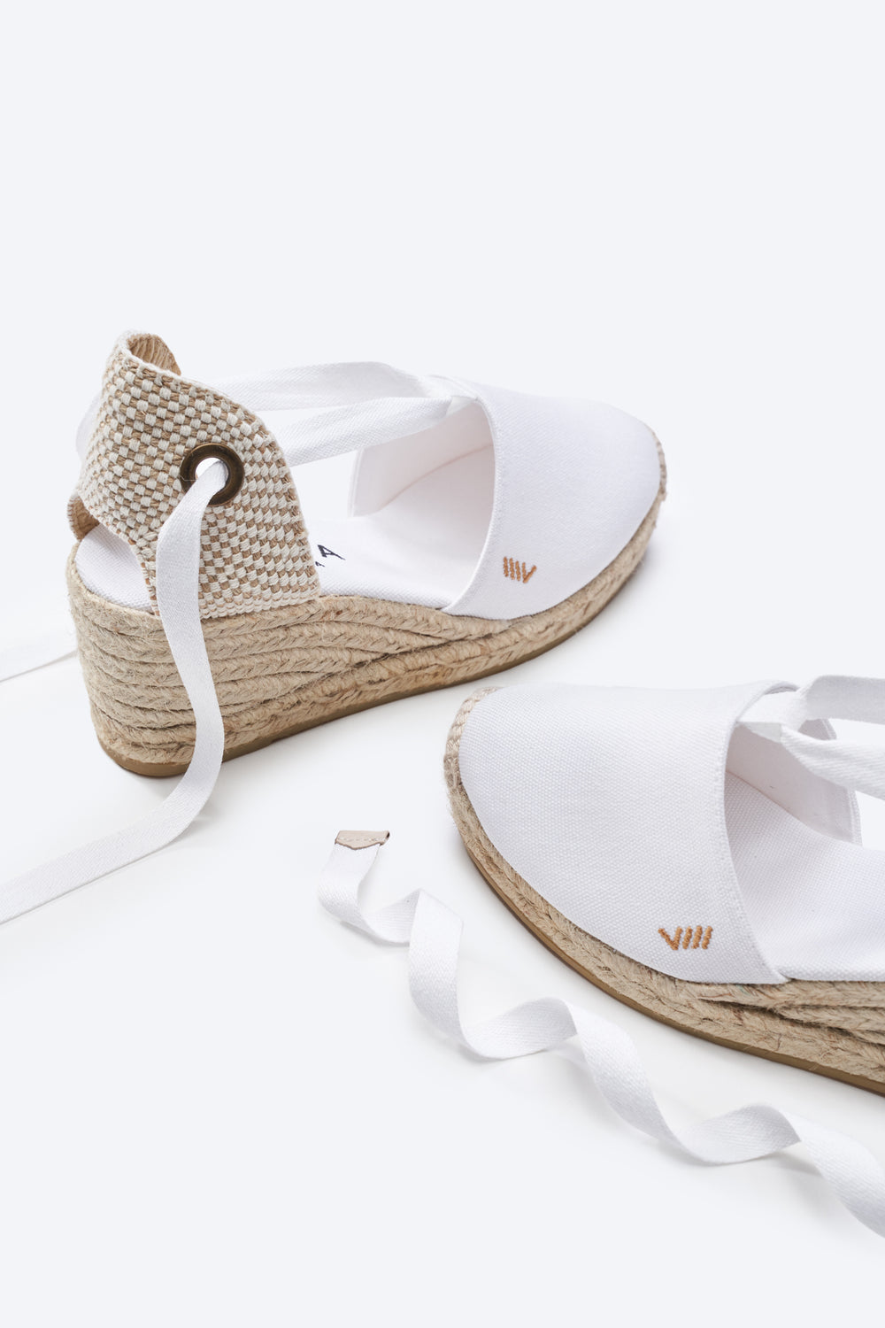Escala Limited Edition White Canvas Lace Up Women Closed Toe Espadrille Wedges