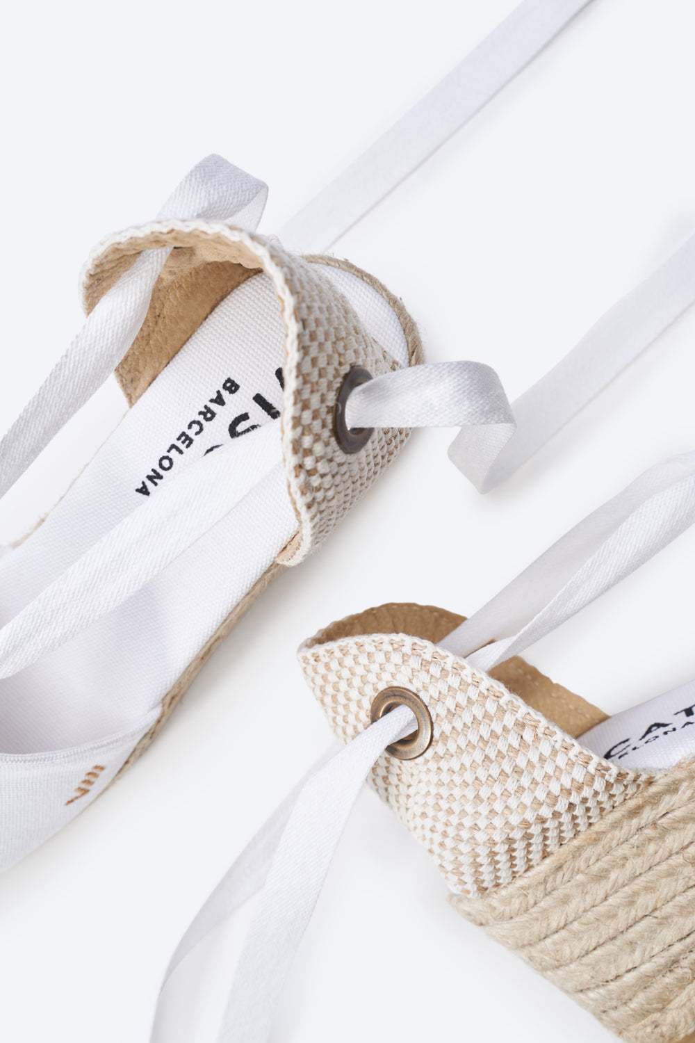 Escala Limited Edition White Canvas Lace Up Women Espadrille Wedges Flexible Back Detail