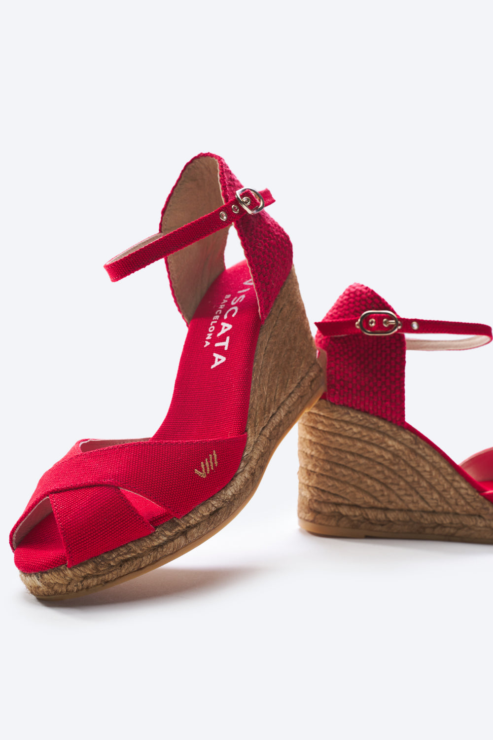 Aiguablava Limited Edition Red Canvas Ankle Strap Woman Espadrille High Heel Wedges