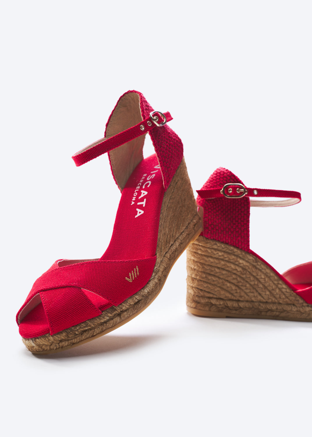 Aiguablava Limited Edition Red Canvas Ankle Strap Woman Espadrille High Heel Wedges