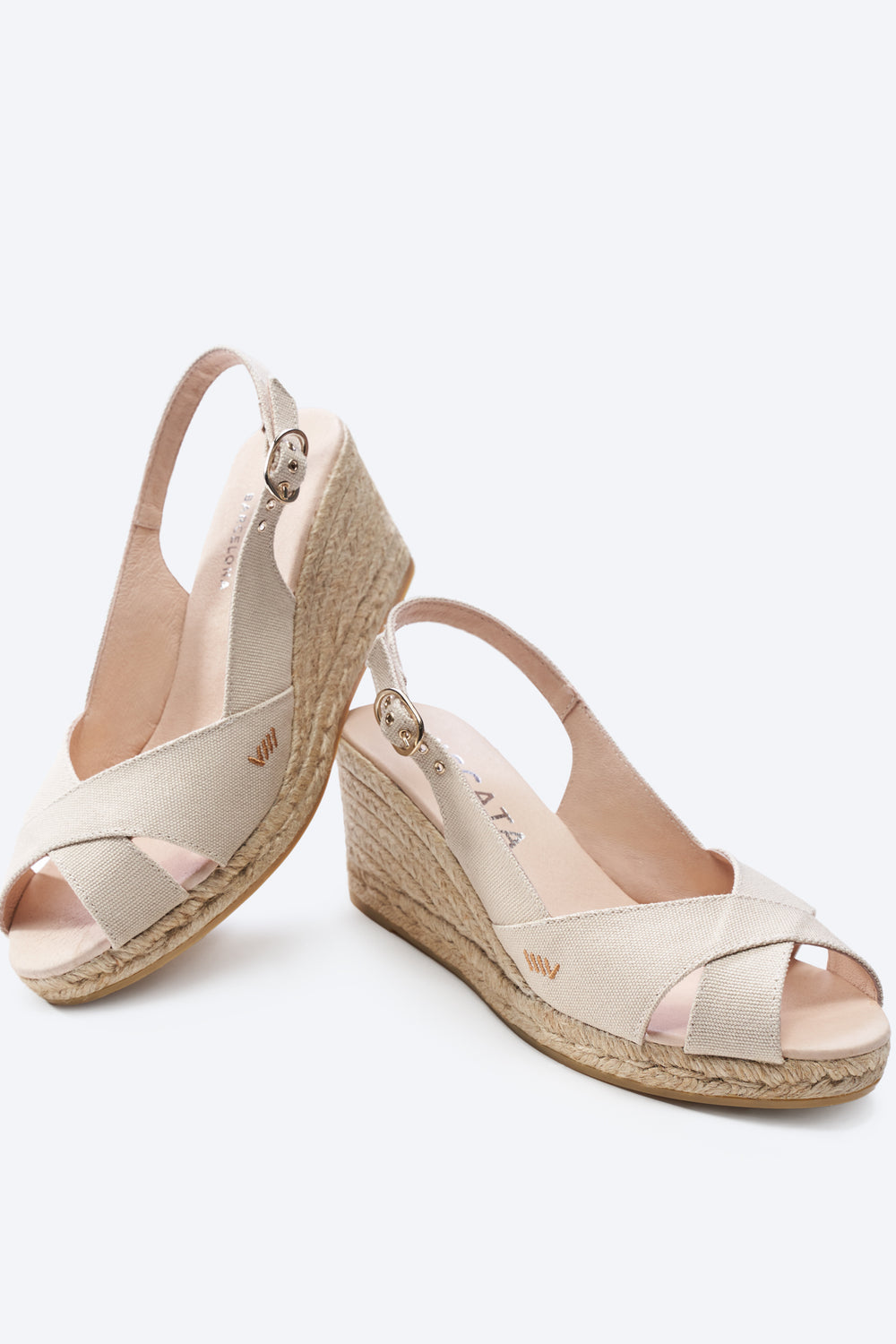 Llansa Crossed Open Toe Beige Canvas Slingback Women Espadrille Sandal Wedges