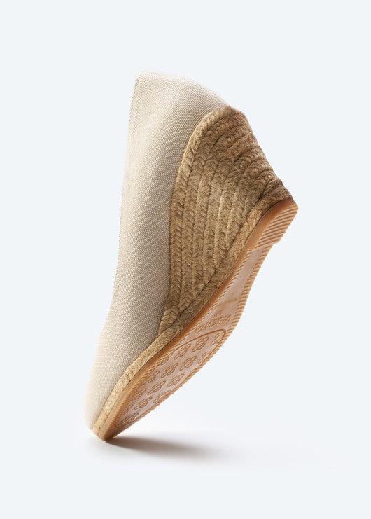Roses V Cut Canvas Women's Wedges | Natural Jute | Viscata