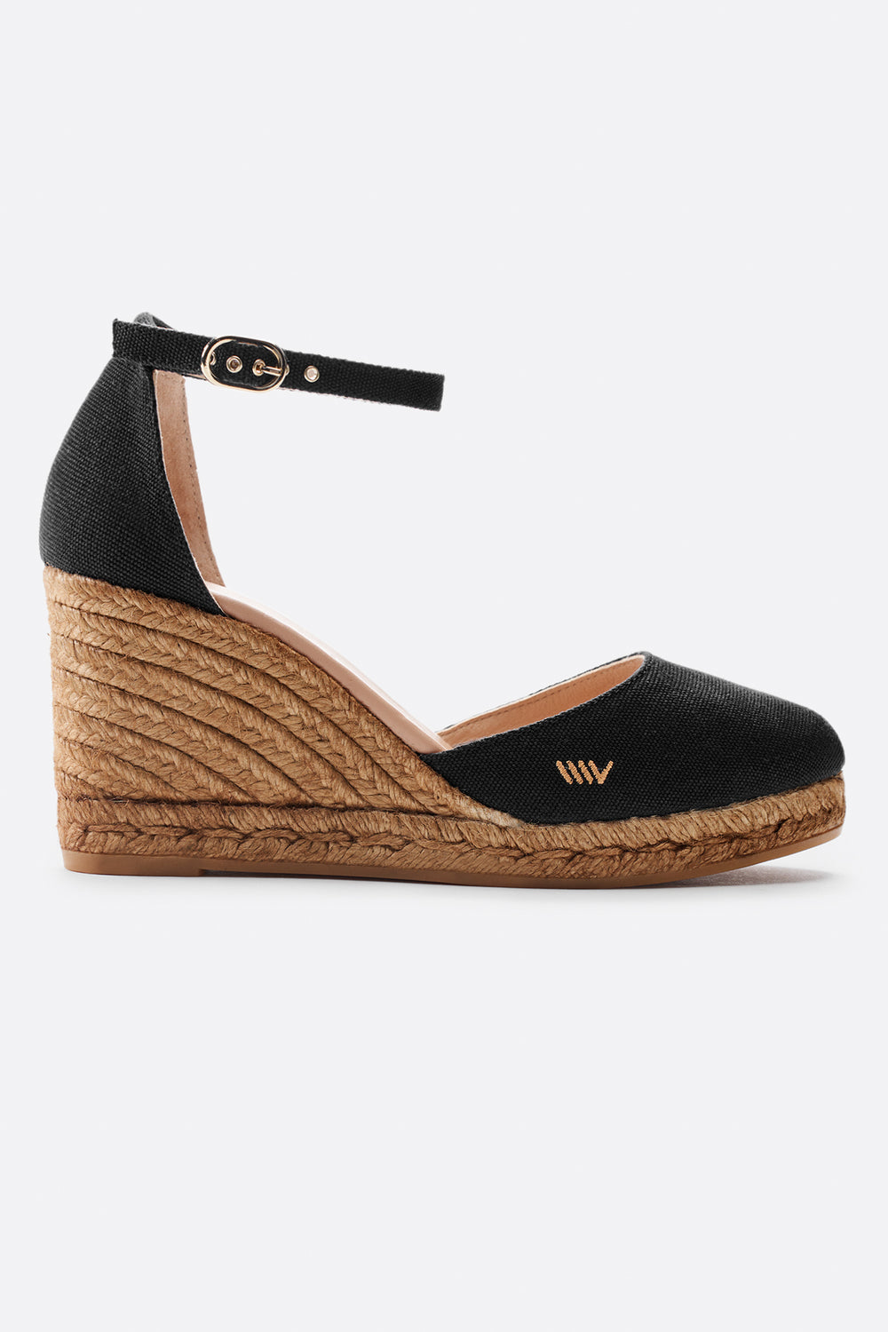 Estartit Black Canvas Ankle Strap Women Espadrille Wedge