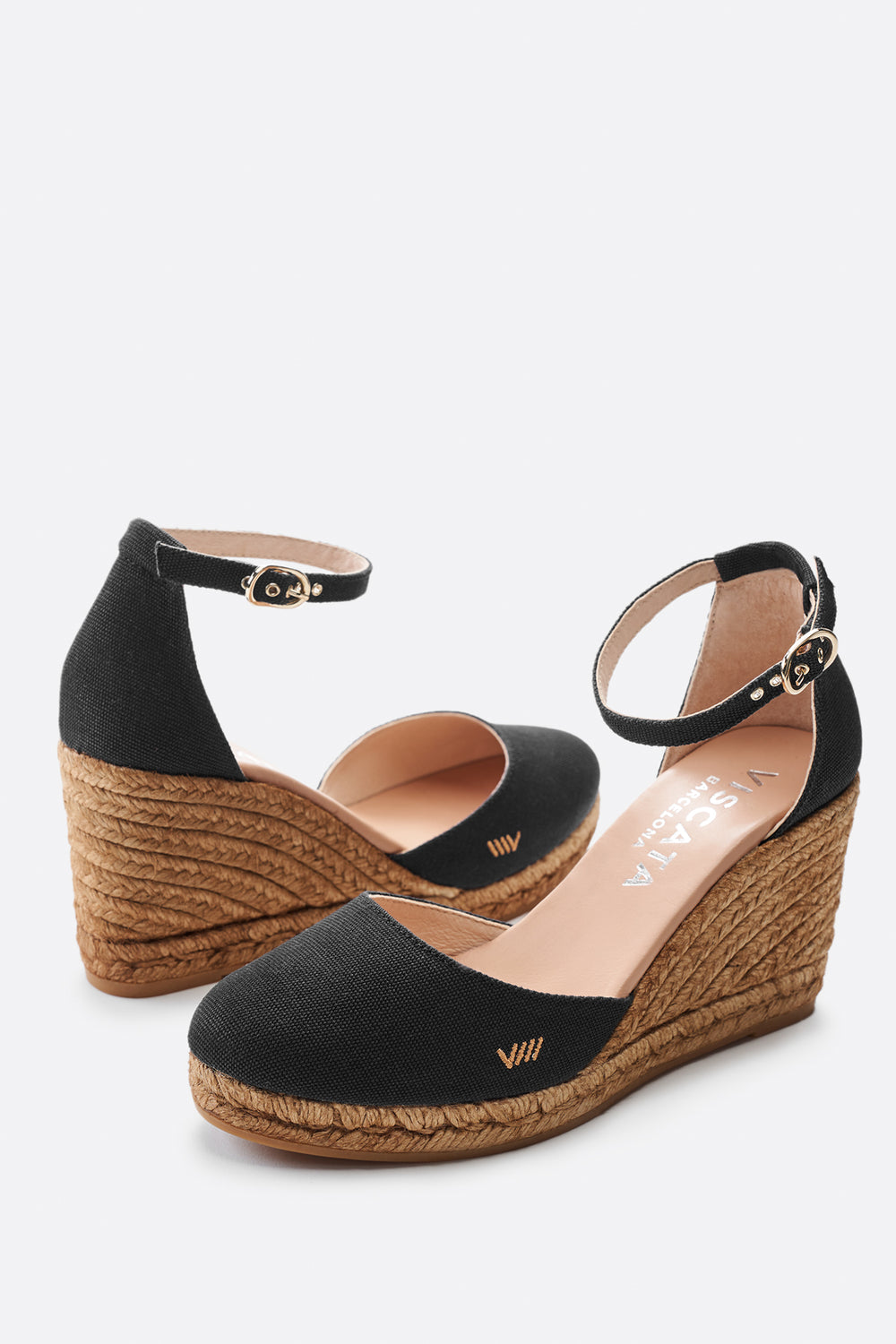 Estartit Black Canvas Ankle Strap Women Espadrille Wedges