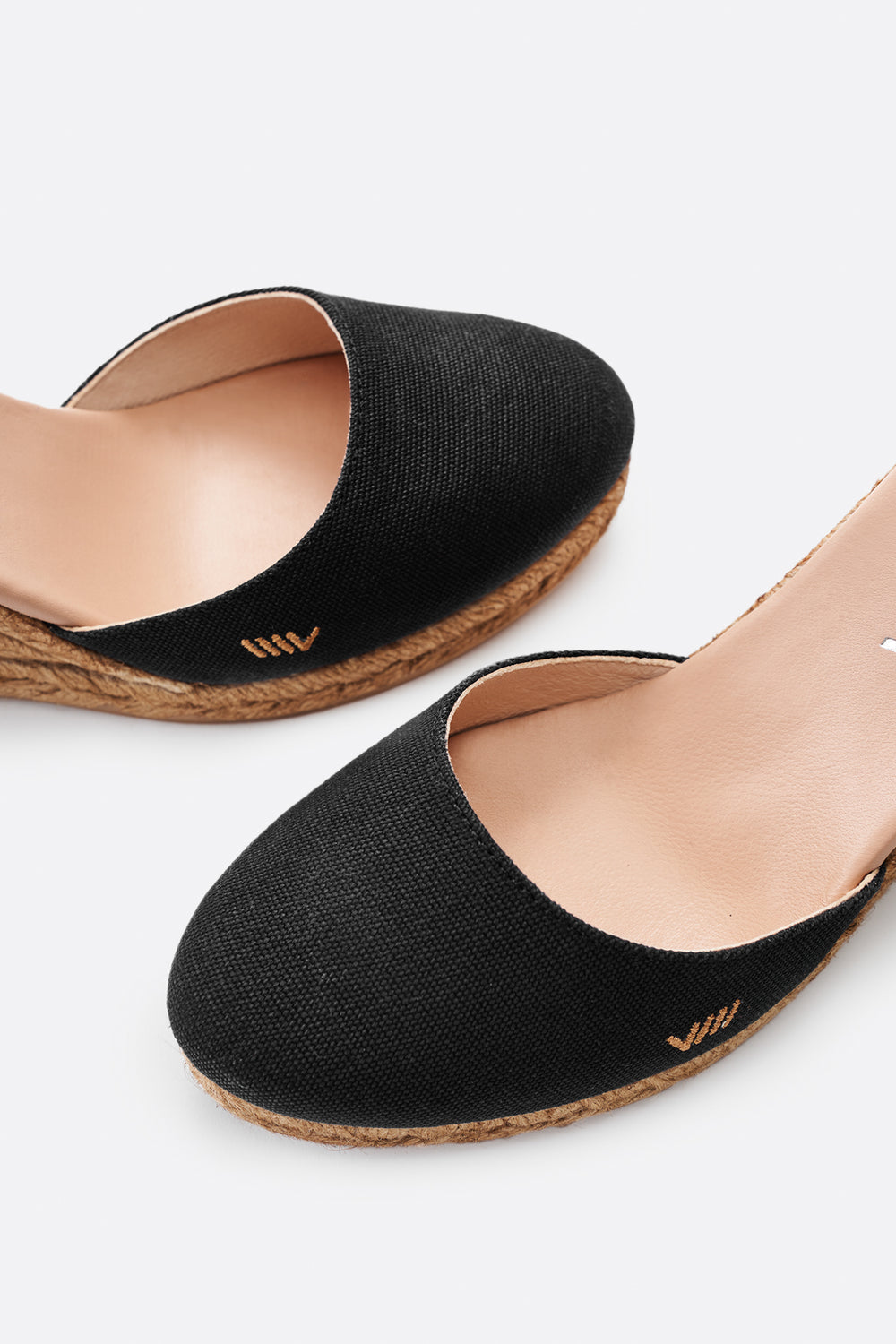 Estartit Black Canvas Ankle Strap Women Espadrille Wedges U Cut Detail