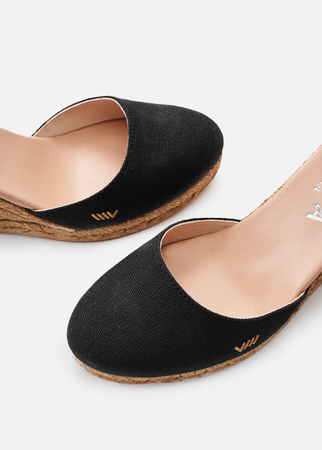 Estartit Black Canvas Ankle Strap Women Espadrille Wedges U Cut Detail