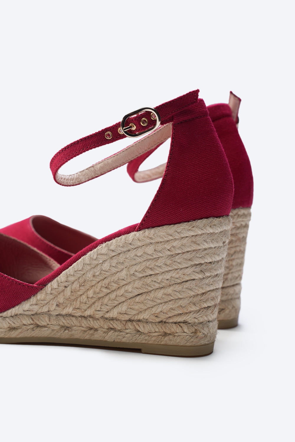 Estartit Limited Edition Cherry Canvas Women High Heel Espadrille Wedges Ankle Strap Details