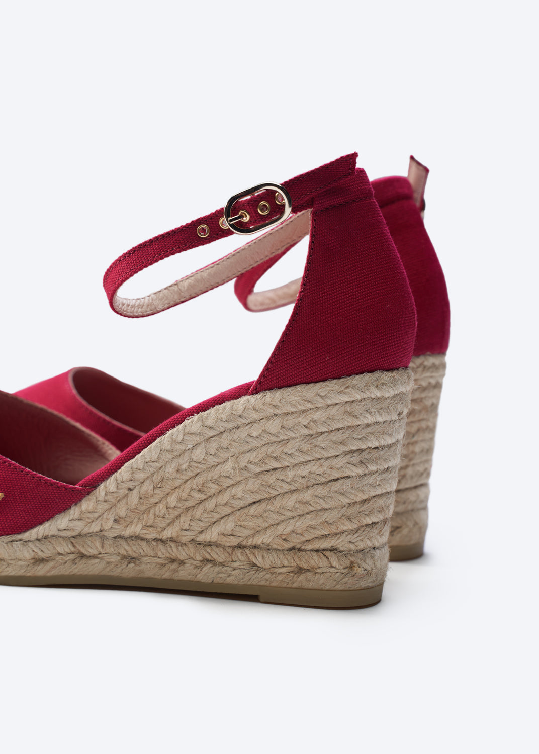 Estartit Limited Edition Cherry Canvas Women High Heel Espadrille Wedges Ankle Strap Details