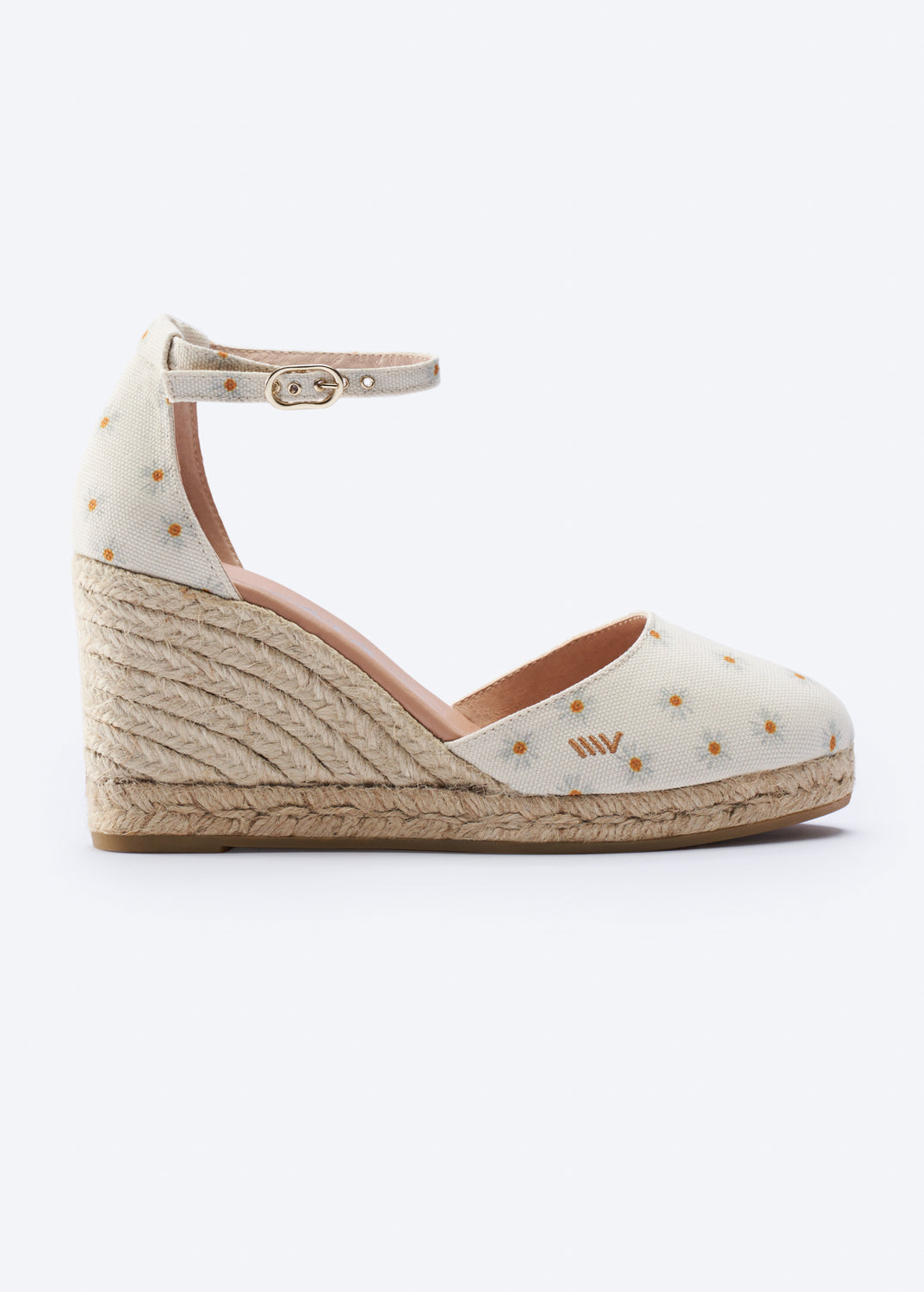 Estartit Limited Edition Daisy Pattern Canvas Ankle Strap Women High Heel Espadrille Wedge