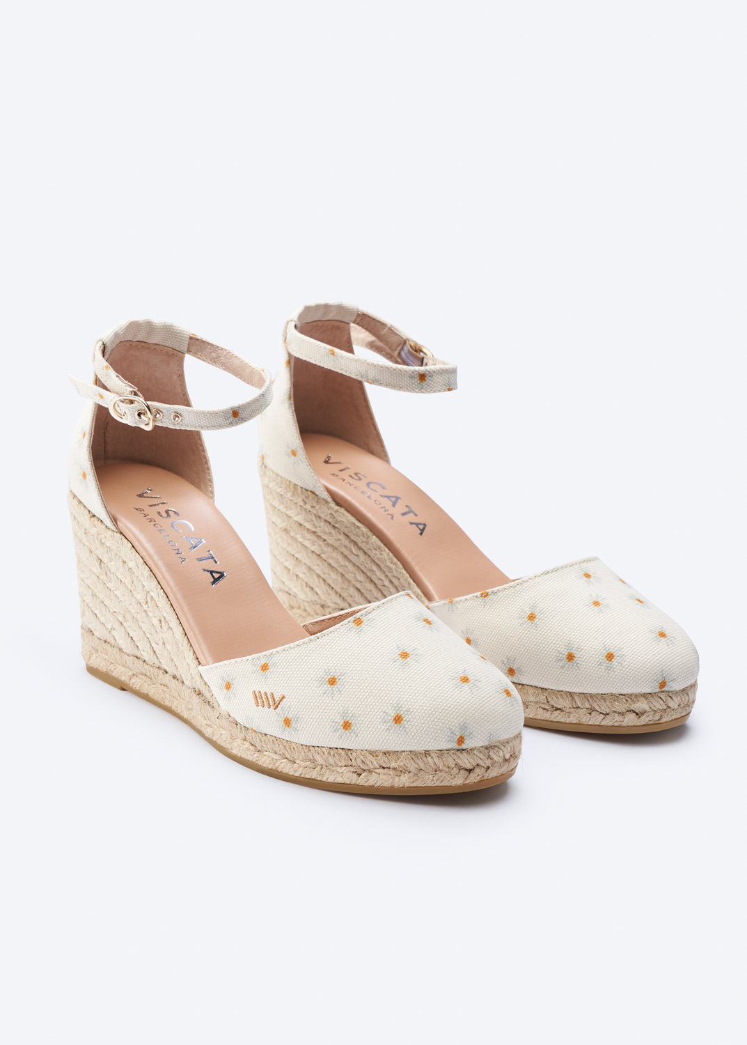 Estartit Limited Edition Daisy Pattern Canvas Ankle Strap Women Espadrille Wedges