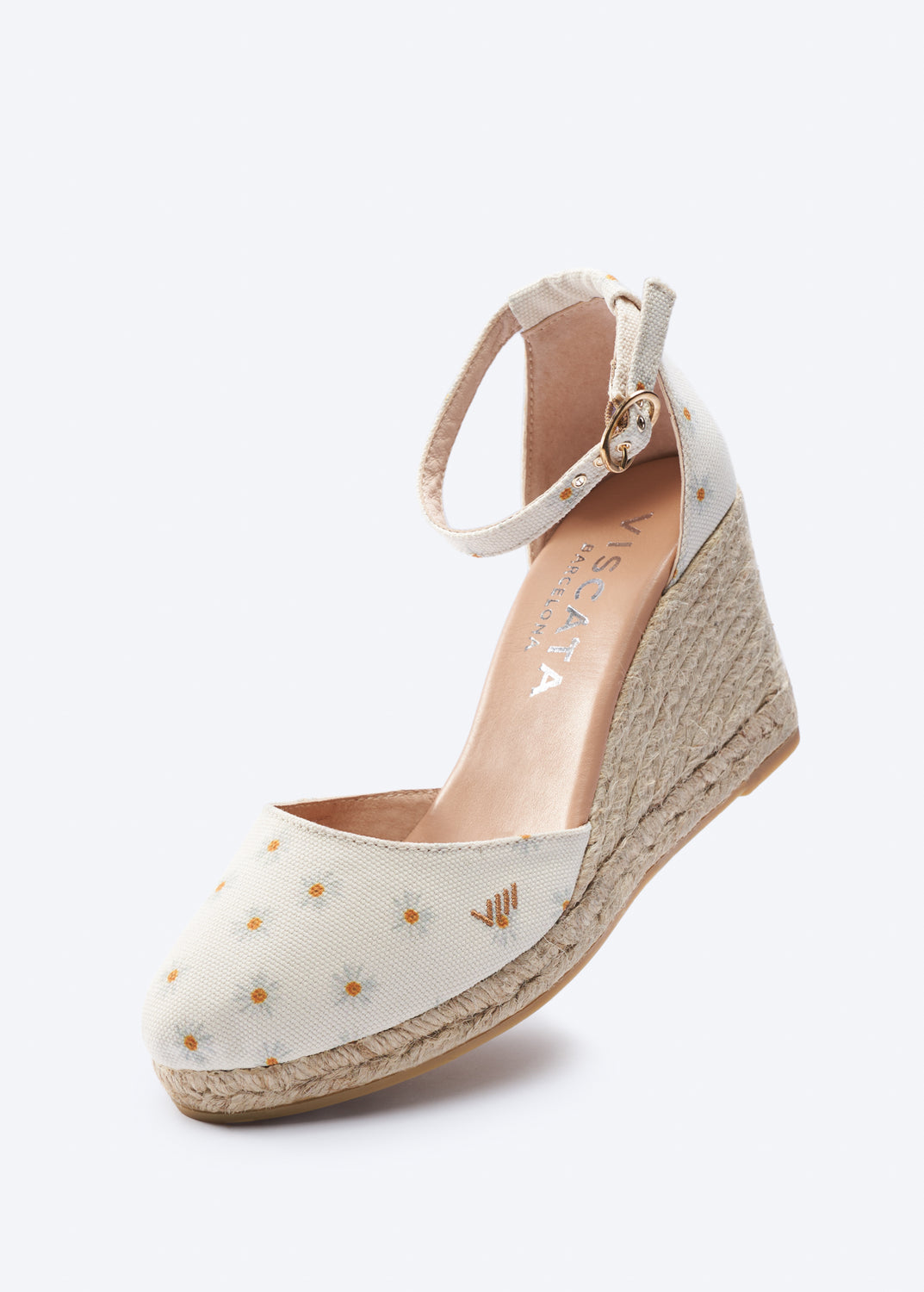 Estartit Limited Edition Daisy Canvas Ankle Strap Women High Heel Espadrille Wedge