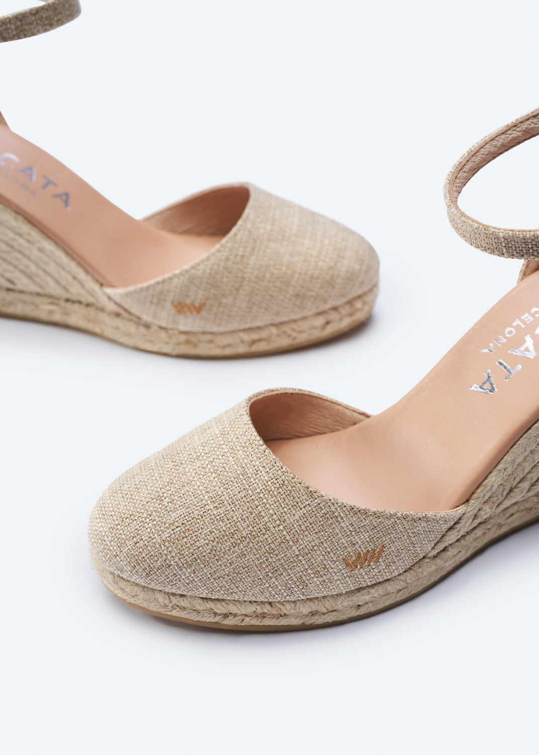 Estartit Limited Edition Gold Canvas Ankle Strap Women High Heel Espadrille Wedges Closed Toe Detail