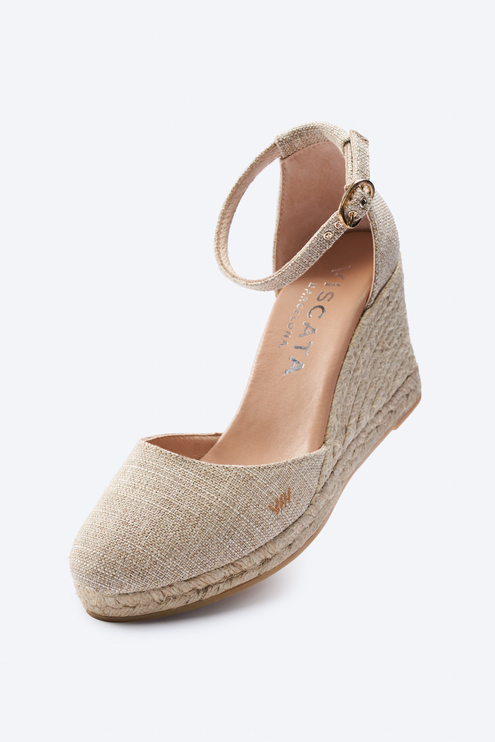 Estartit Limited Edition Metallic Gold Canvas Ankle Strap Women High Heel Espadrille Wedge