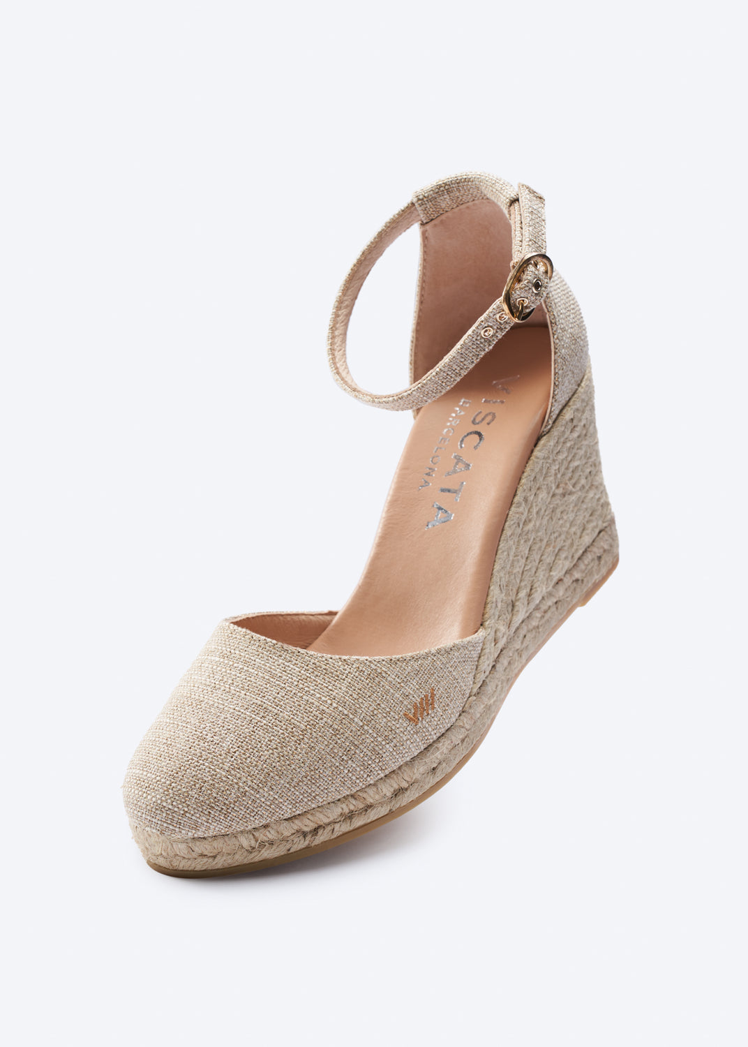 Estartit Limited Edition Metallic Gold Canvas Ankle Strap Women High Heel Espadrille Wedge