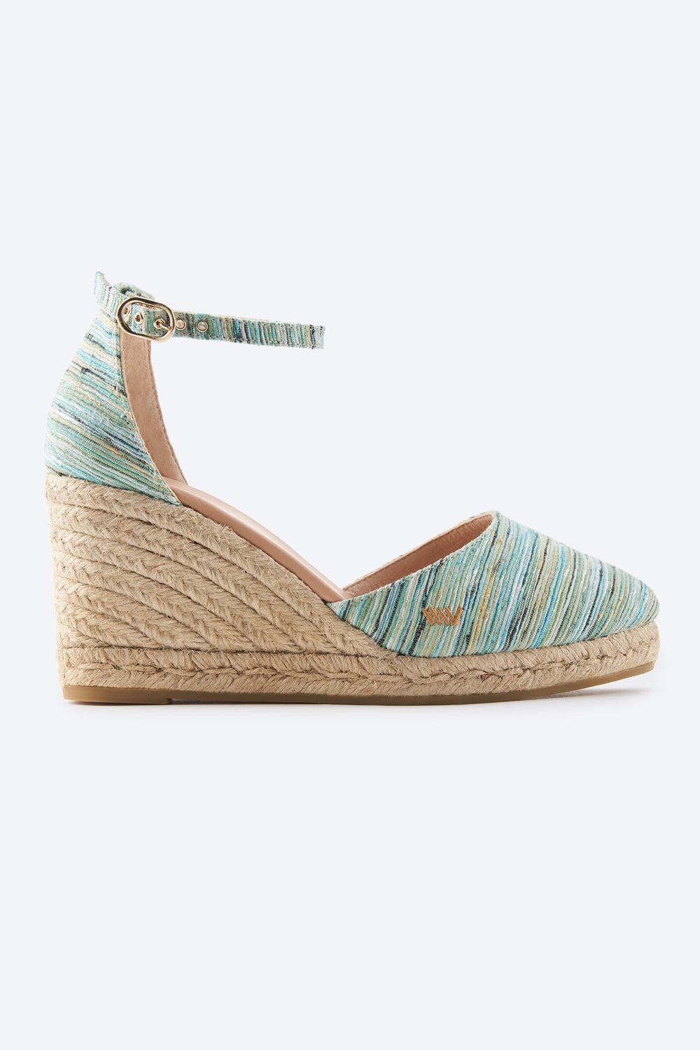 Estartit Limited Edition Multicolor Blue Canvas Ankle Strap Women High Espadrille Wedge