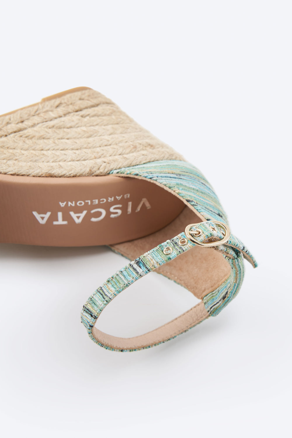 Estartit Limited Edition Multicolor Blue Canvas Women High Espadrille Wedge Buckle Ankle Strap Detail