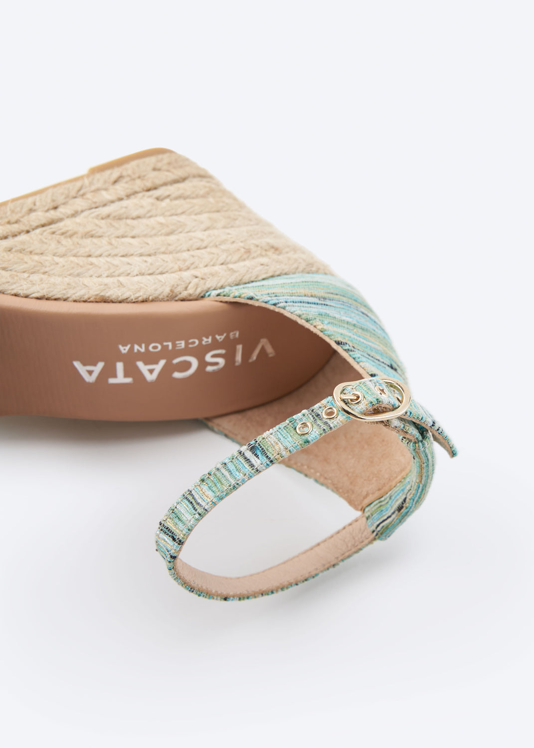 Estartit Limited Edition Multicolor Blue Canvas Women High Espadrille Wedge Buckle Ankle Strap Detail