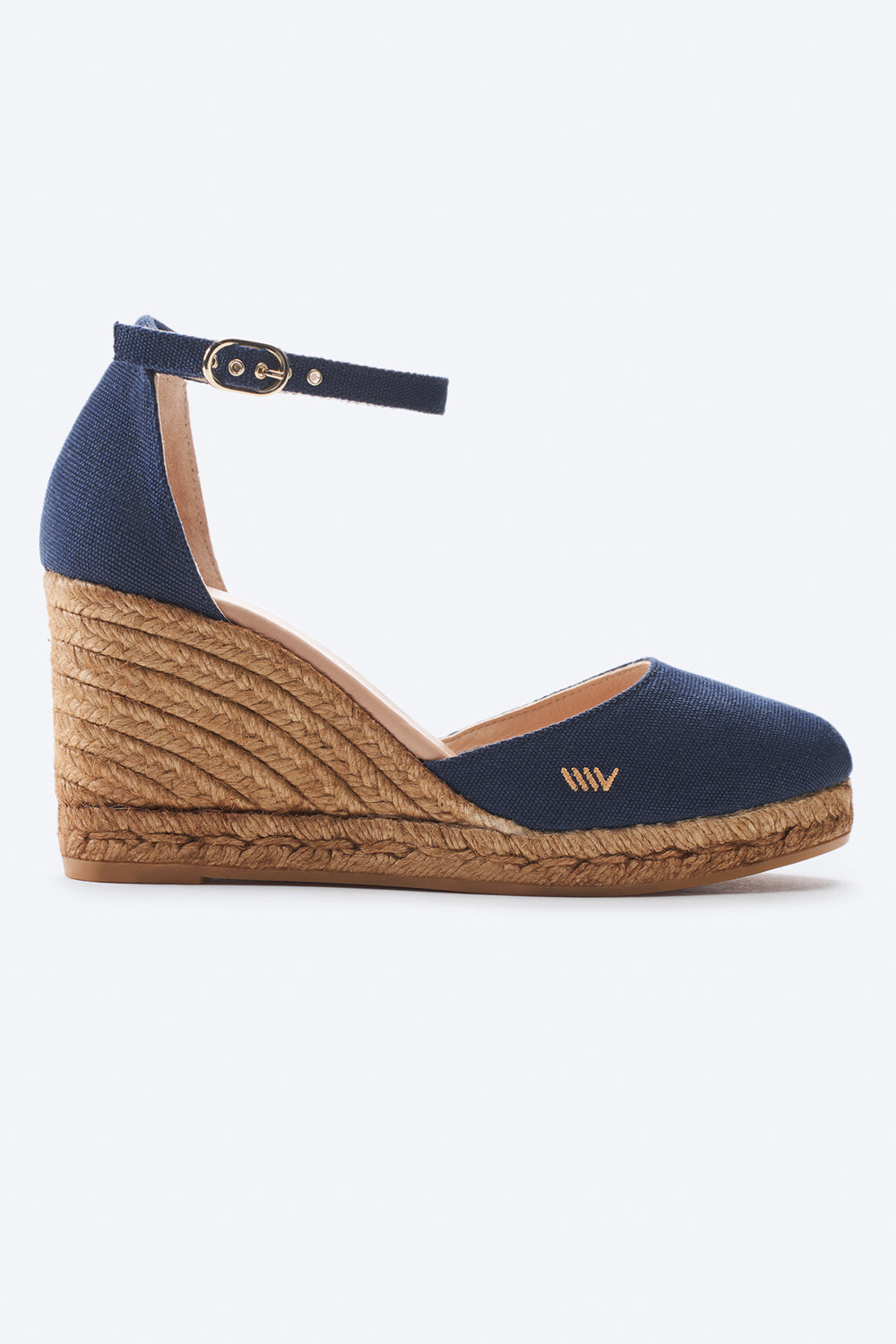 Estartit Navy Blue Canvas Ankle Strap Women Espadrille Wedge