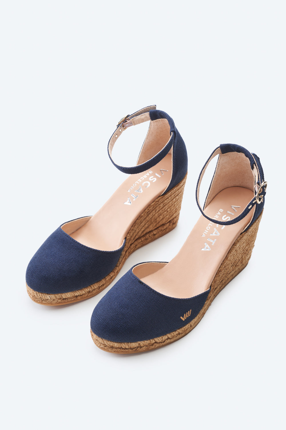 Estartit Navy Blue Canvas Ankle Strap Women Espadrille Wedges