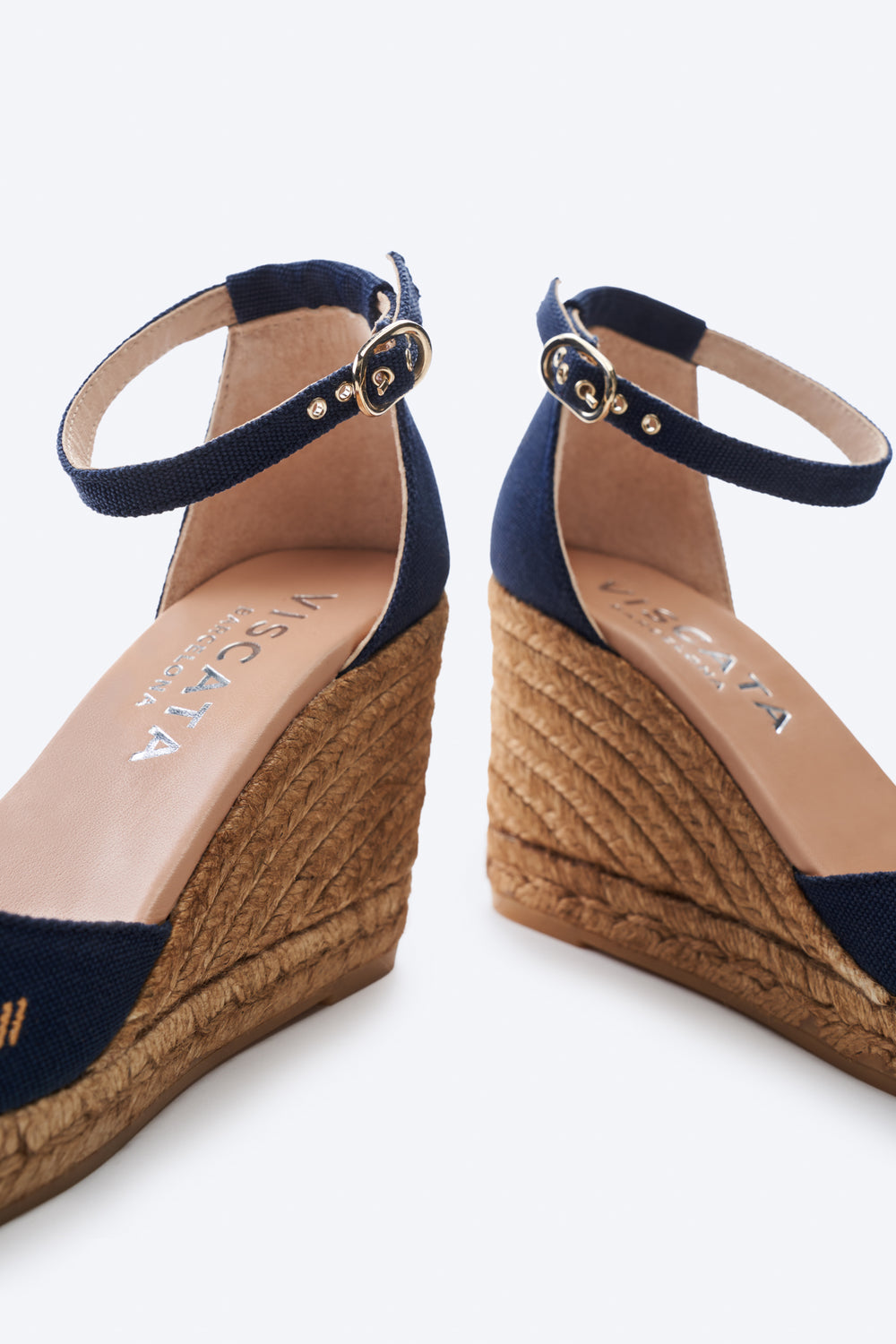 Estartit Navy Blue Canvas Ankle Strap Women Espadrille Wedges Ankle Detail