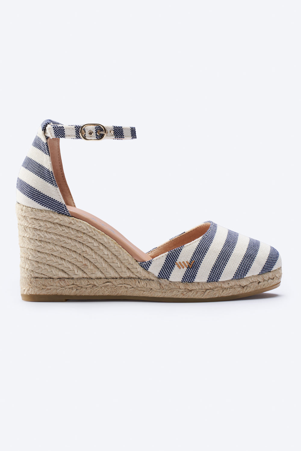 Estartit Limited Edition Sailor Stripes Pattern Canvas Ankle Strap Women High Heel Espadrille Wedge