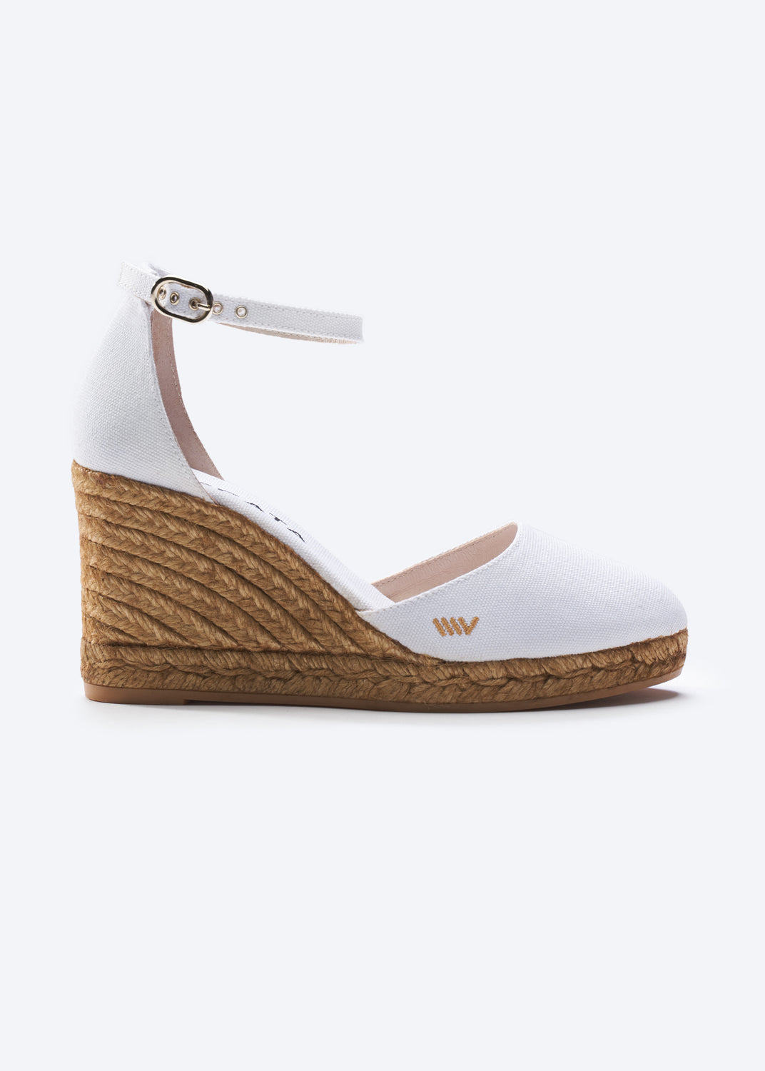 Estartit Limited Edition White Canvas Ankle Strap Women High Heel Espadrille Wedge