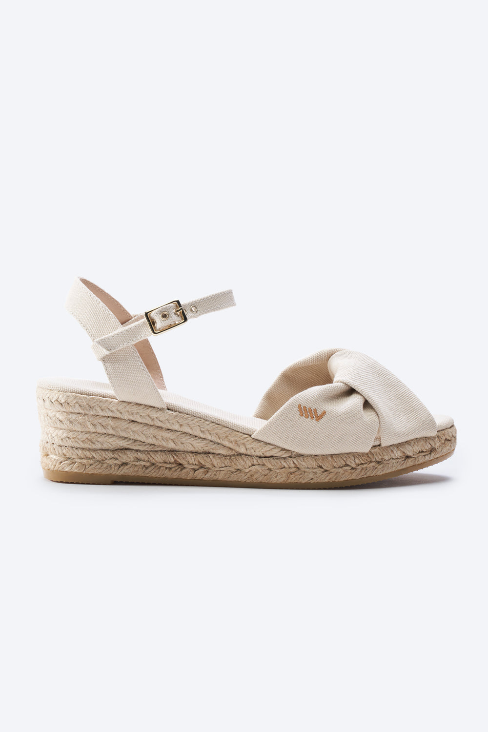 Farella Beige Canvas Ankle Strap Women Knotted Open Toe Espadrille Wedge