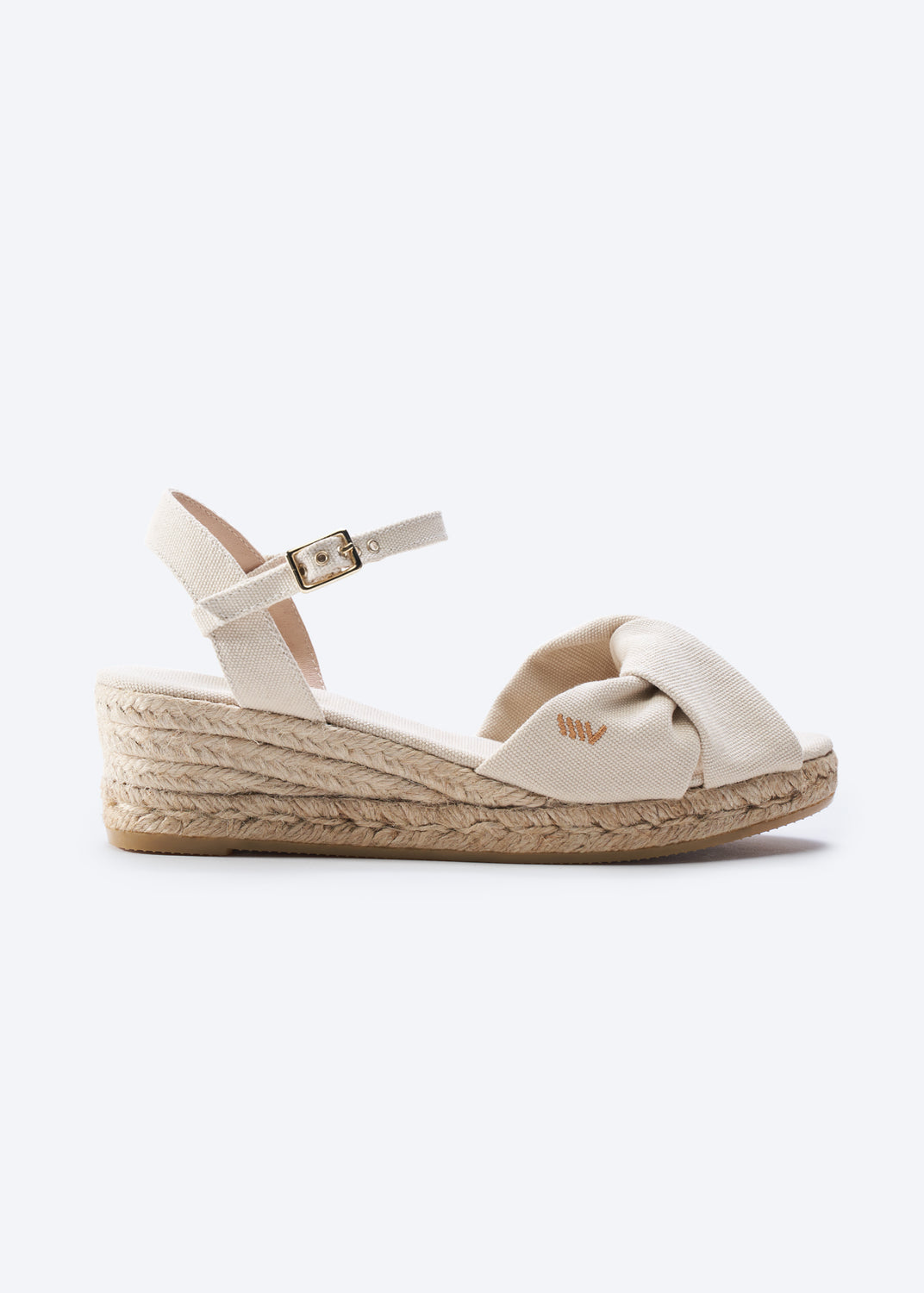 Farella Beige Canvas Ankle Strap Women Knotted Open Toe Espadrille Wedge