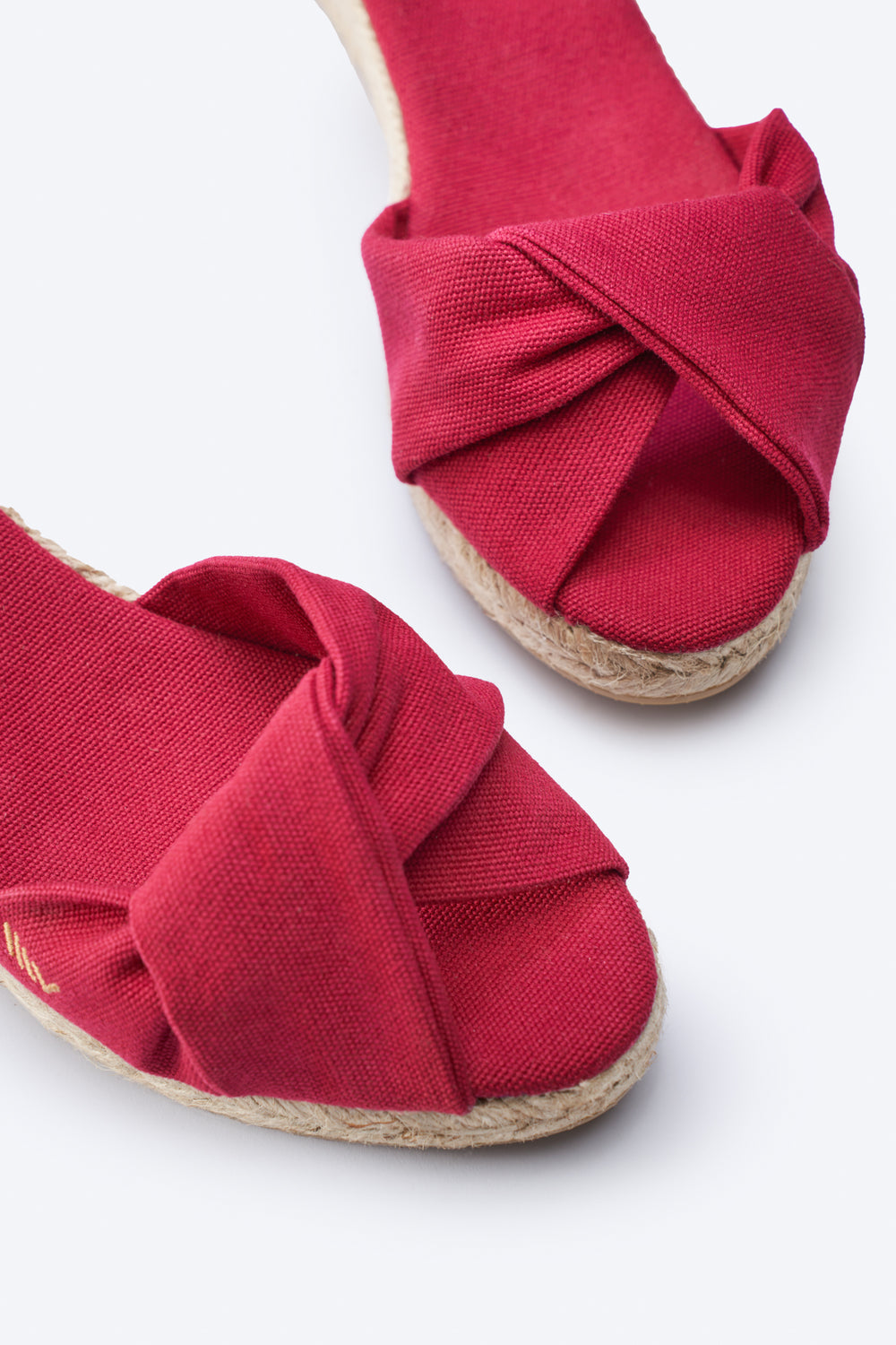 Farella Limited Edition Cherry Canvas Ankle Strap Woman Espadrille Wedges Knotted Open Toe Detail