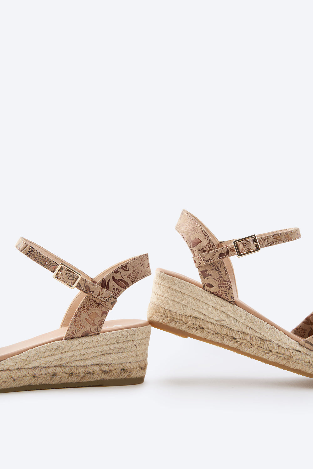 Farella Limited Edition Floral Jacquard Print Canvas Woman Knotted Open Toe Espadrille Low Wedges Ankle Strap Detail