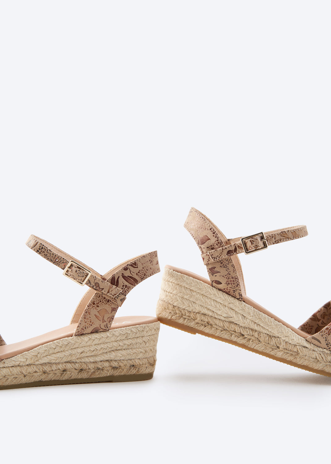 Farella Limited Edition Floral Jacquard Print Canvas Woman Knotted Open Toe Espadrille Low Wedges Ankle Strap Detail
