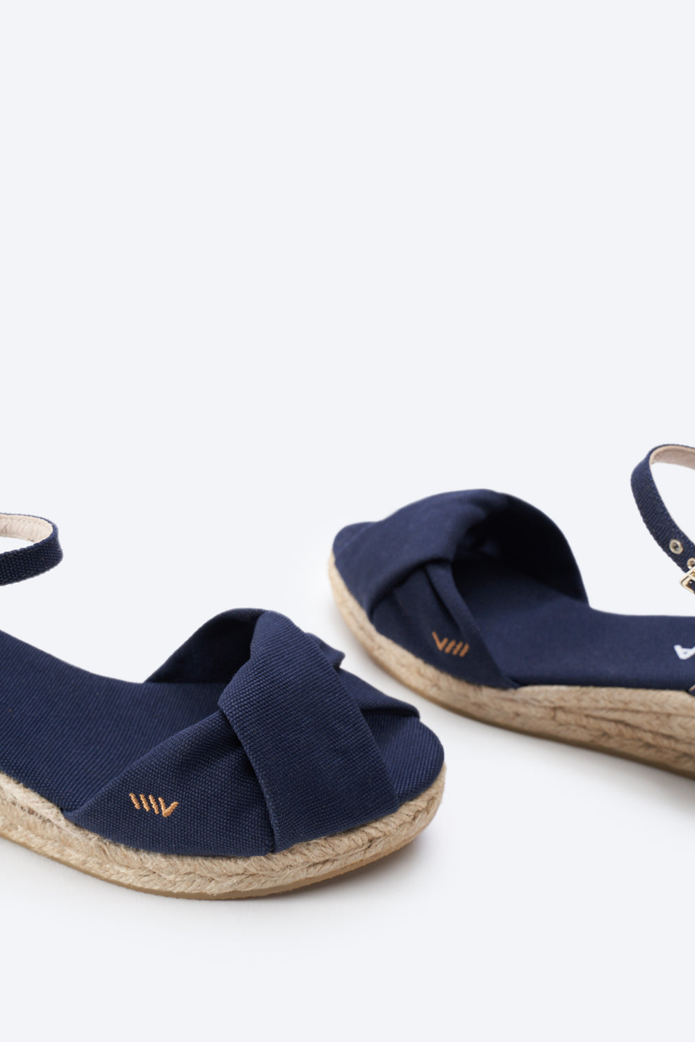 Farella Navy Blue Canvas Ankle Strap Women Knotted Open Toe Espadrille Wedges Toe Detail