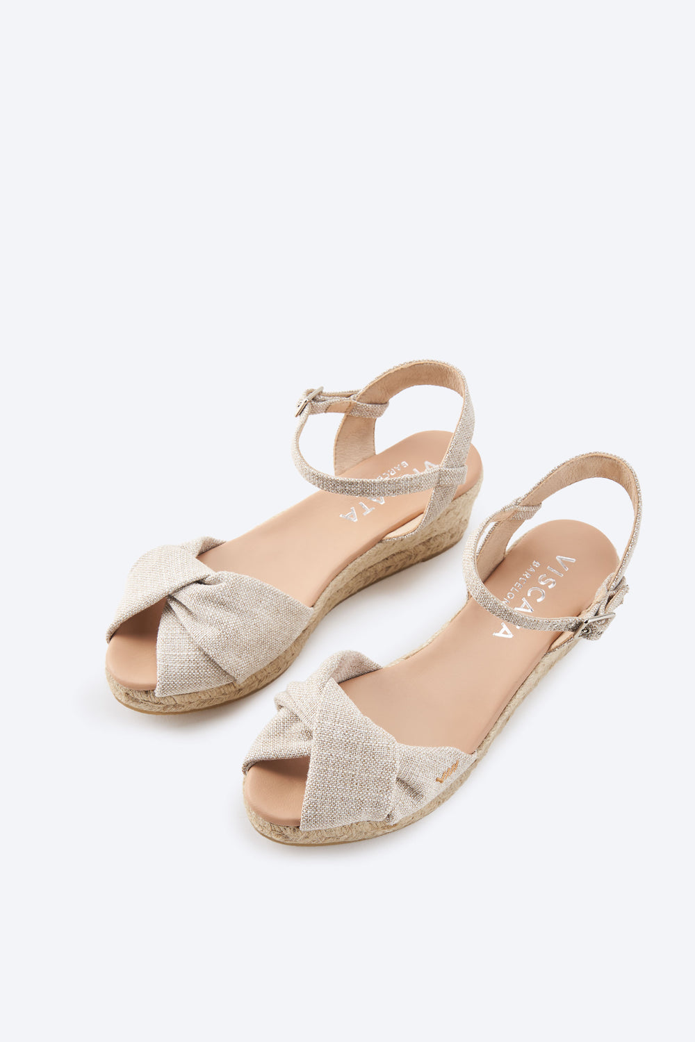 Farella Limited Edition Silver Canvas Woman Knotted Open Toe Espadrille Low Heel Wedges