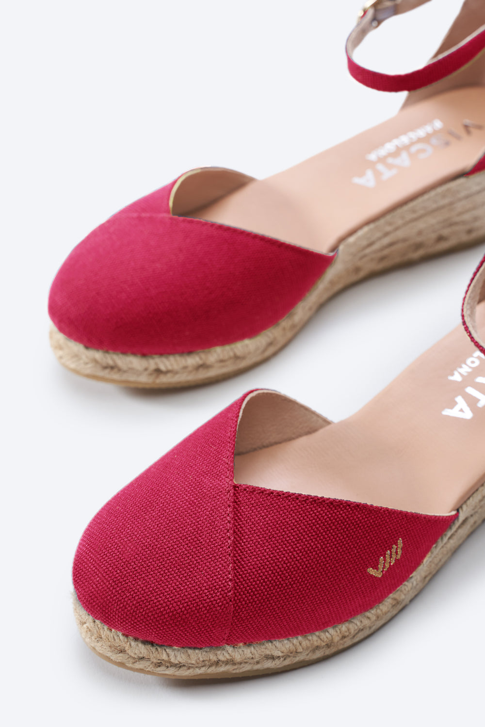 Formiga Limited Edition Cherry Canvas Ankle Strap Women Espadrille Wedges Closed Toe Detail