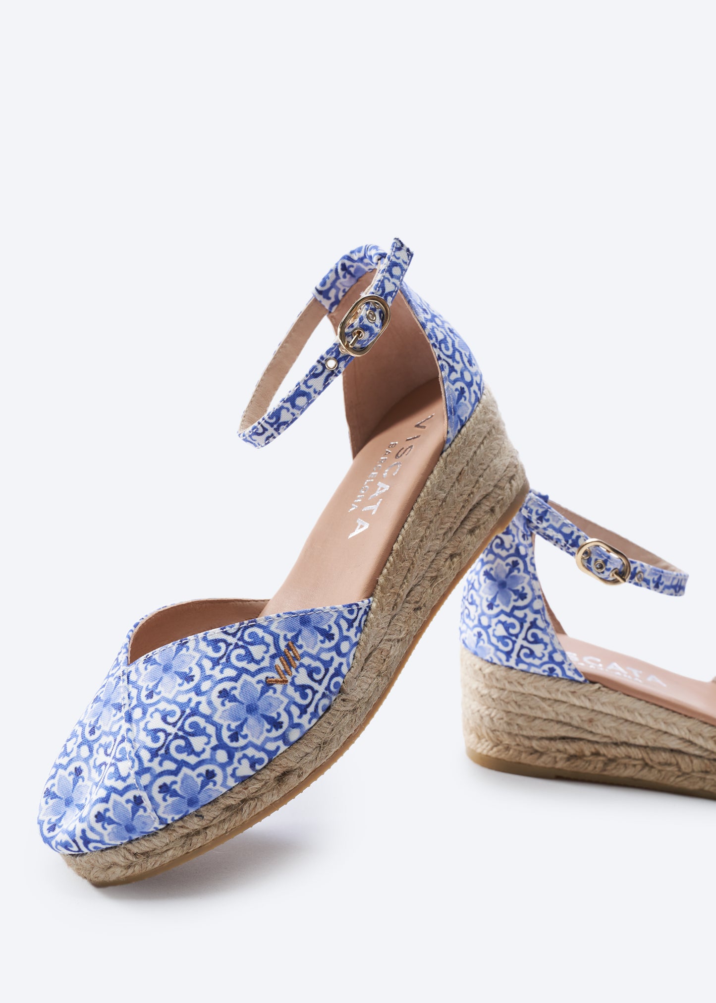 Formiga Limited Edition Majolica Canvas Ankle Strap Women Espadrille Loe Heel Wedges