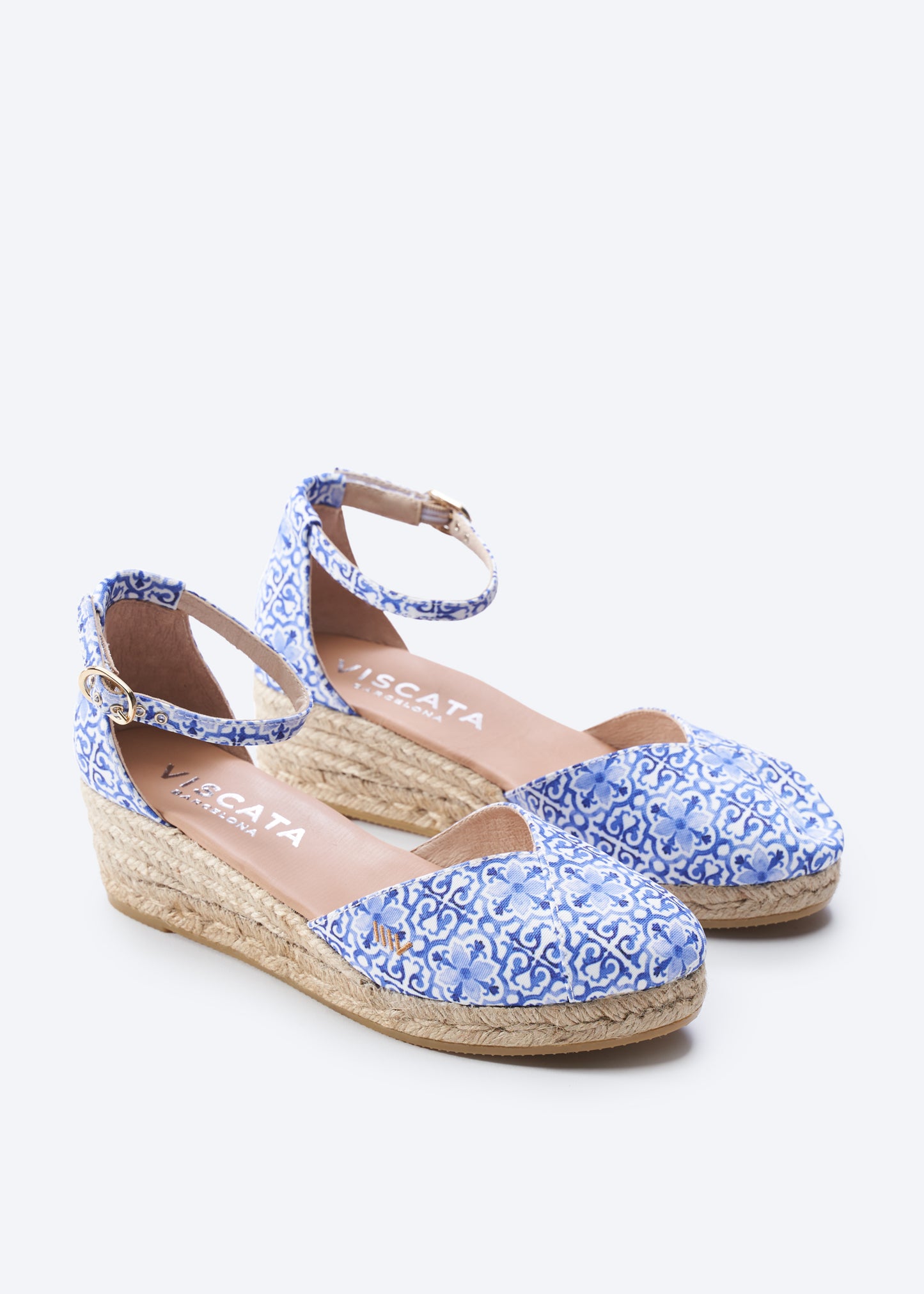 Formiga Limited Edition Majolica Canvas Ankle Strap Women Espadrille Closed Toe Wedges