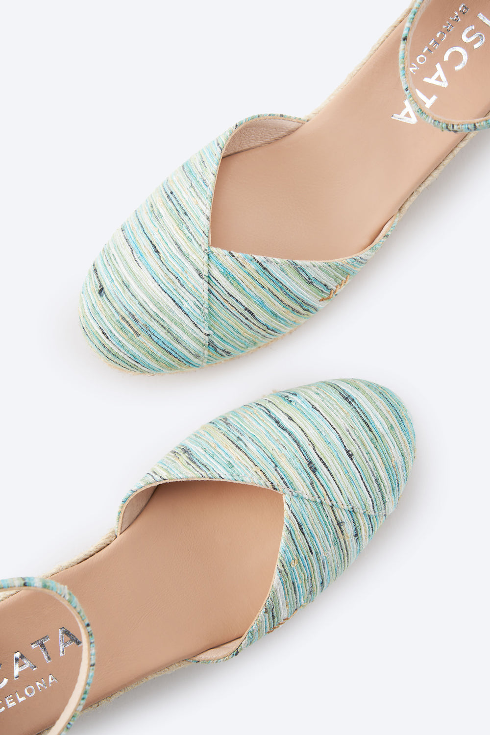 Formiga Limited Edition Multicolor Blue Canvas Ankle Strap Women Espadrille Low Wedges Closed Toe Details