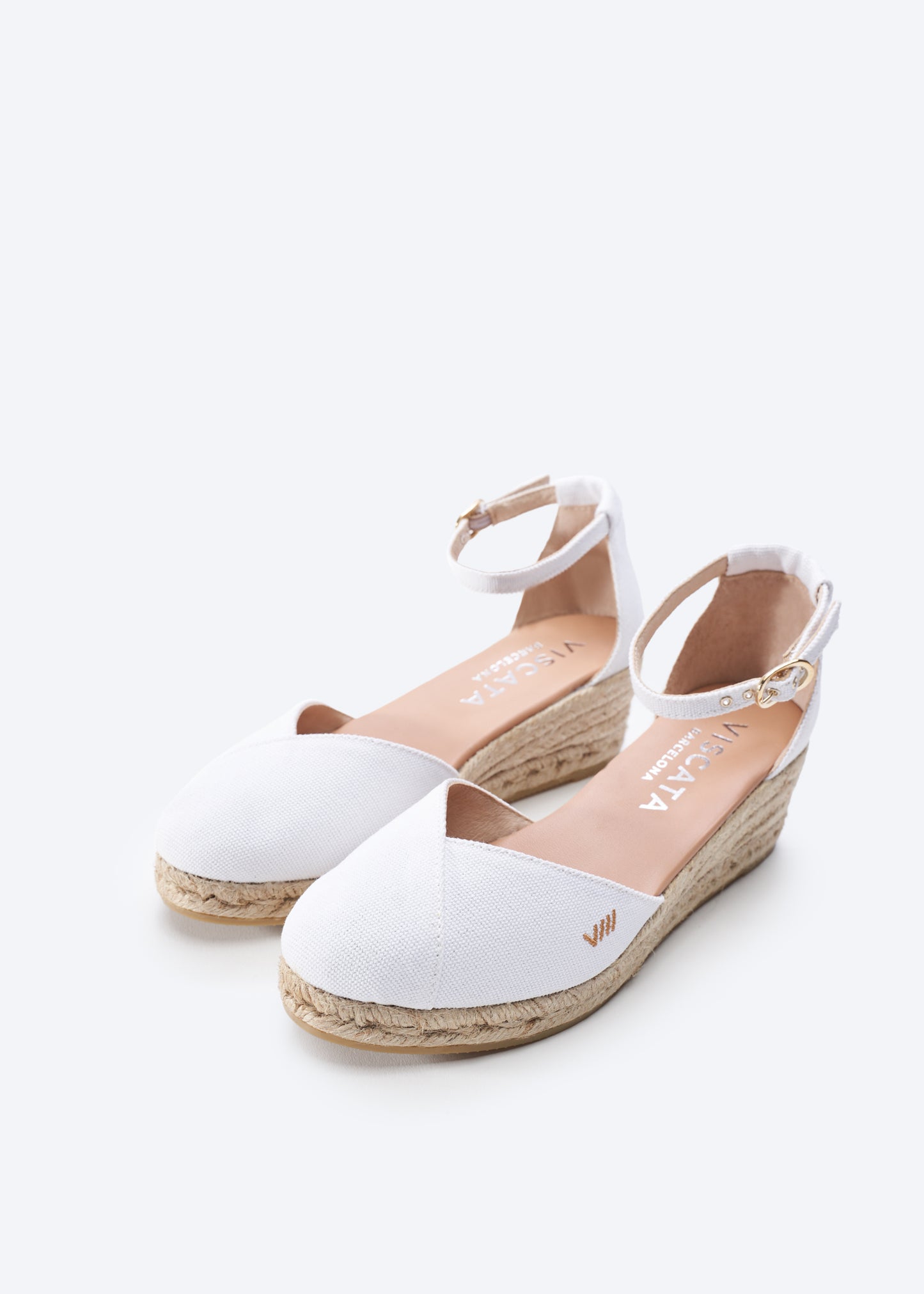 Formiga Limited Edition White Canvas Ankle Strap Women Espadrille Heel Wedges