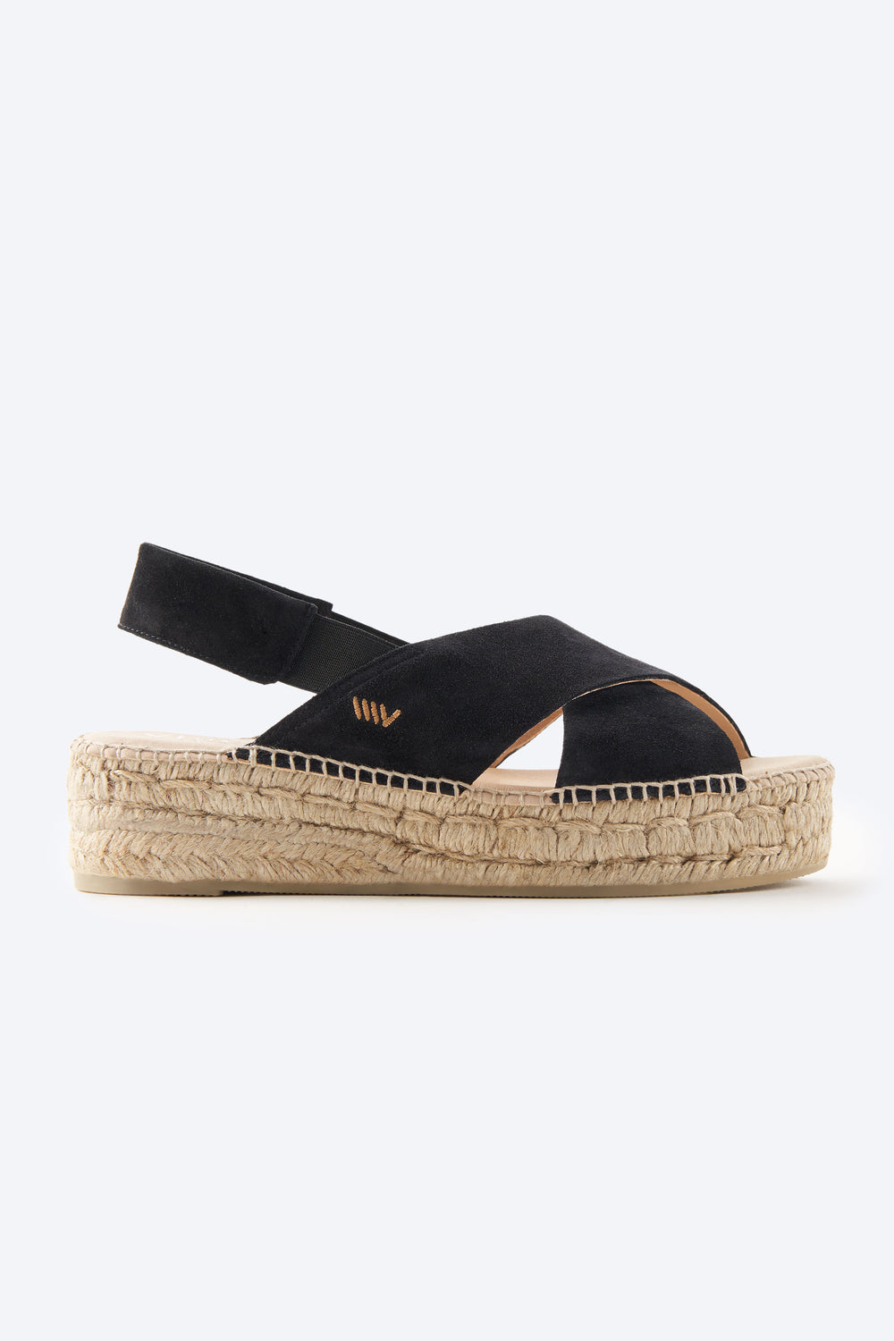 Garbi Black Suede Slingback Woman Crossed Open Toe Espadrille Flatforms