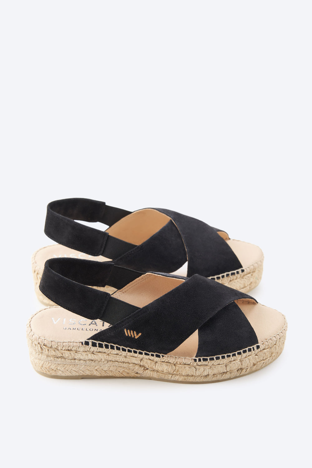 Garbi Black Suede Slingback Woman Crossed Open Toe Espadrille Flat Platforms