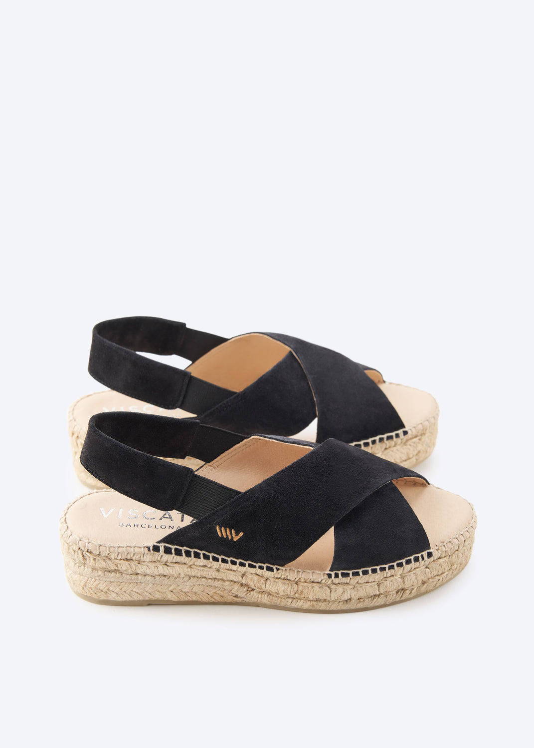 Garbi Black Suede Slingback Woman Crossed Open Toe Espadrille Flat Platforms