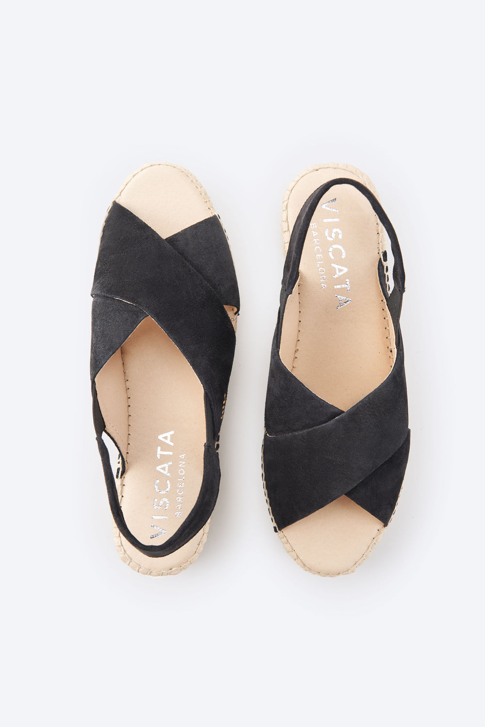 Viscata Garbi Black Suede Slingback Woman Crossed Open Toe Espadrille Flatforms